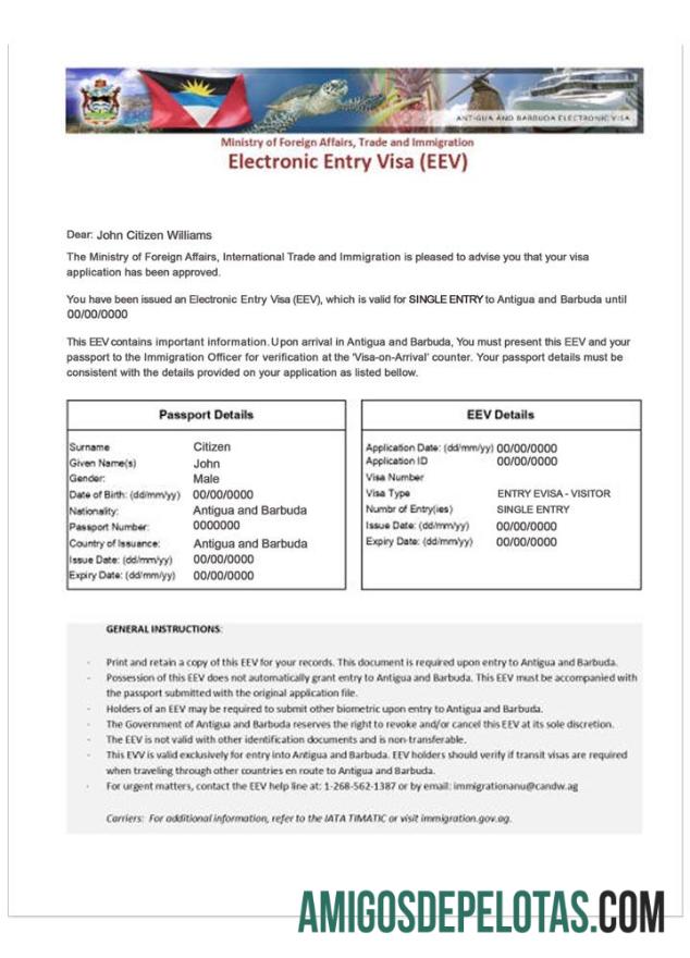 ANTÍGUA E BARBUDA E Visto modelo